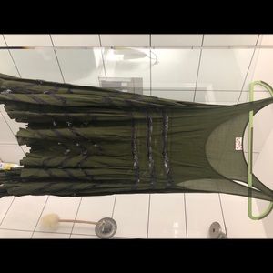 Free people green and black slip dress